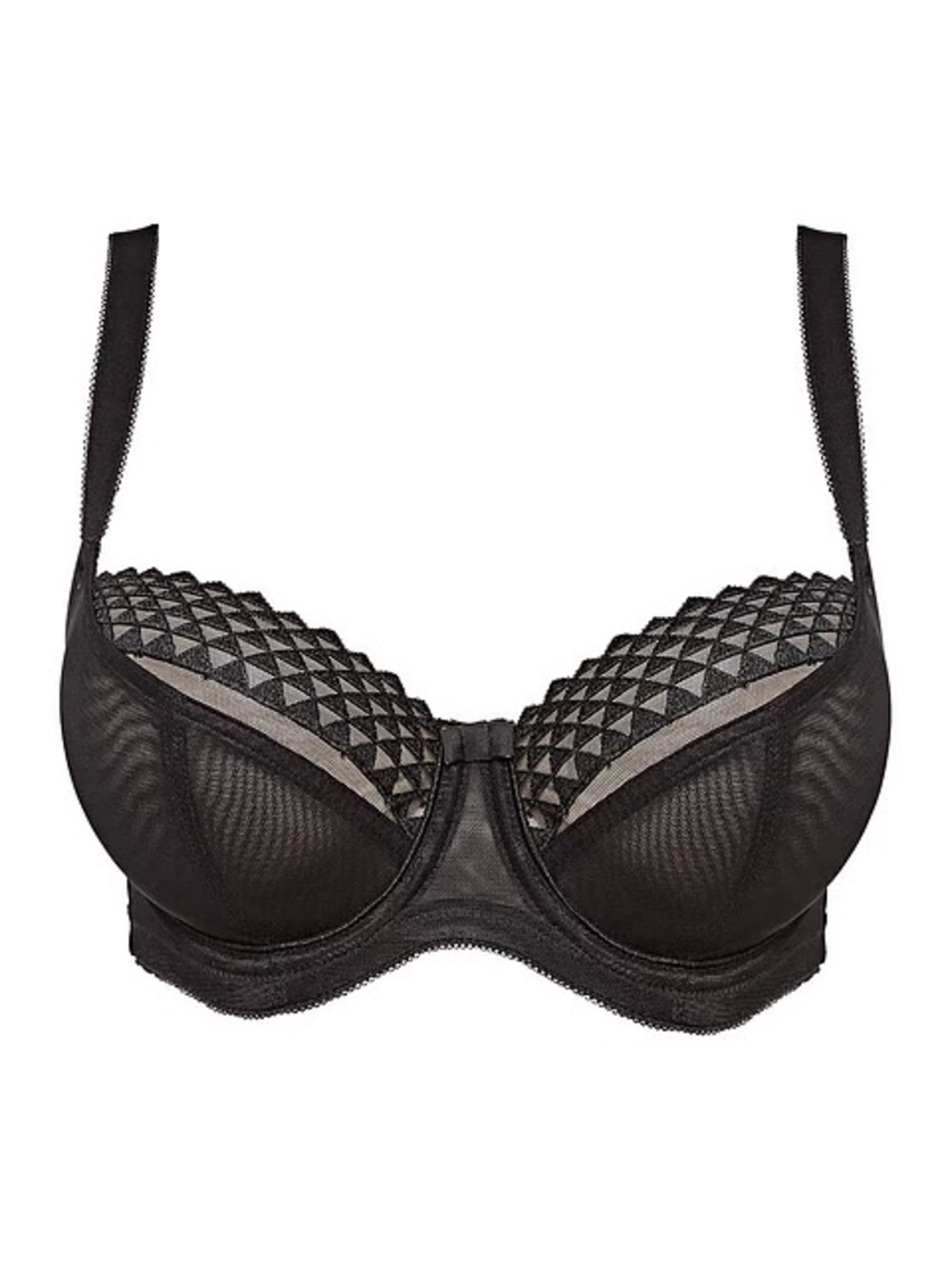 Cleo by Panache Asher Balcony Bra Sheer Black Geometric Lace Underwire Bra 28H